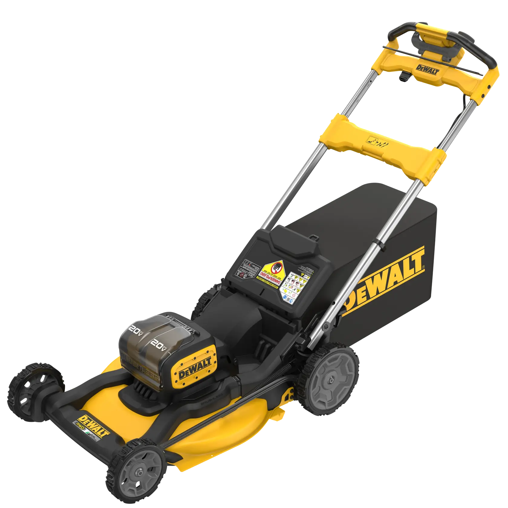 DEWALT 2X20V MAX* SELF-PROPELLED MOWER TOP DOWN 3/4 ANGLE