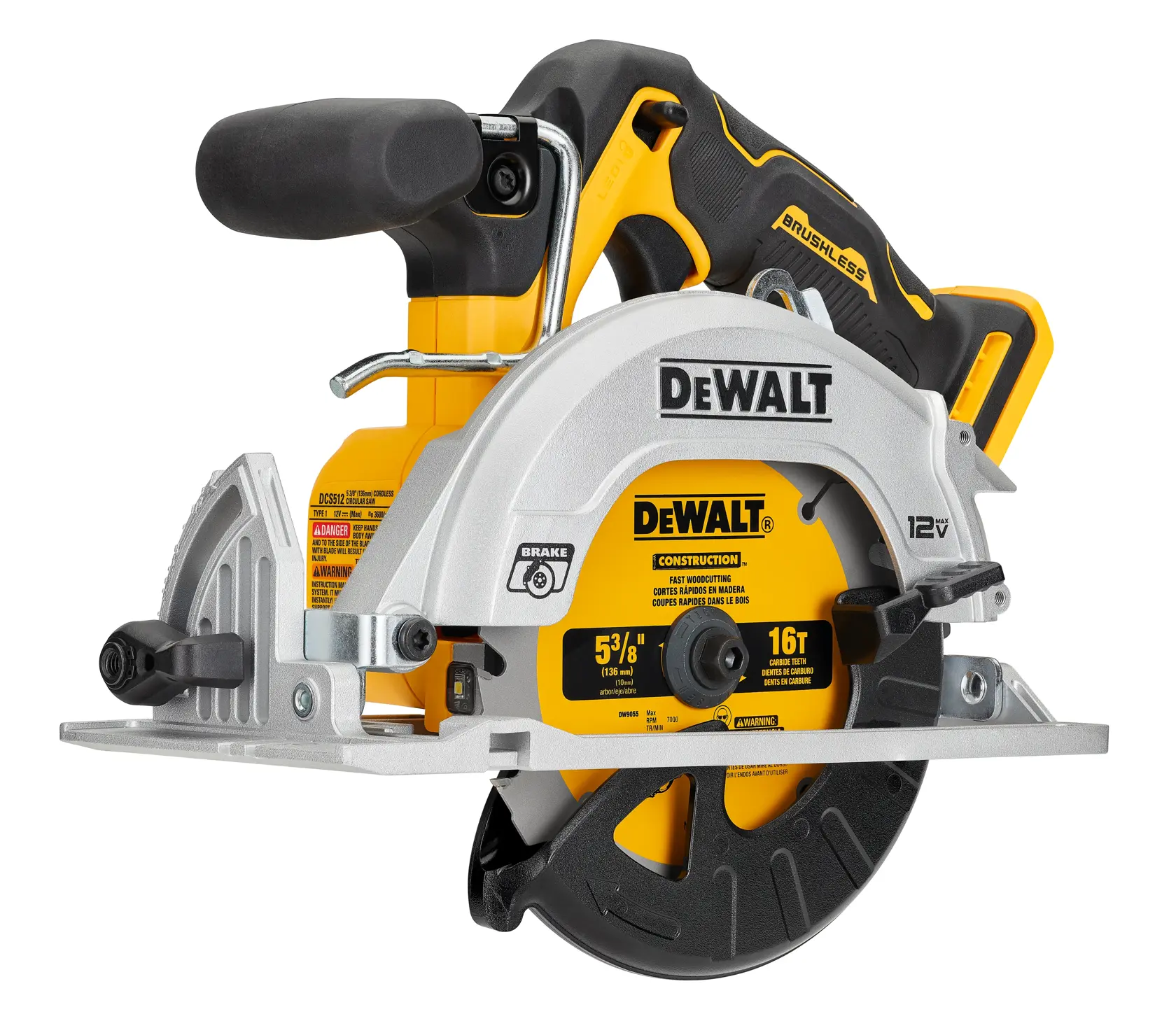 Profile of xtreme 12 volt 5 and three eighths inch brushless cordless circular saw tool.