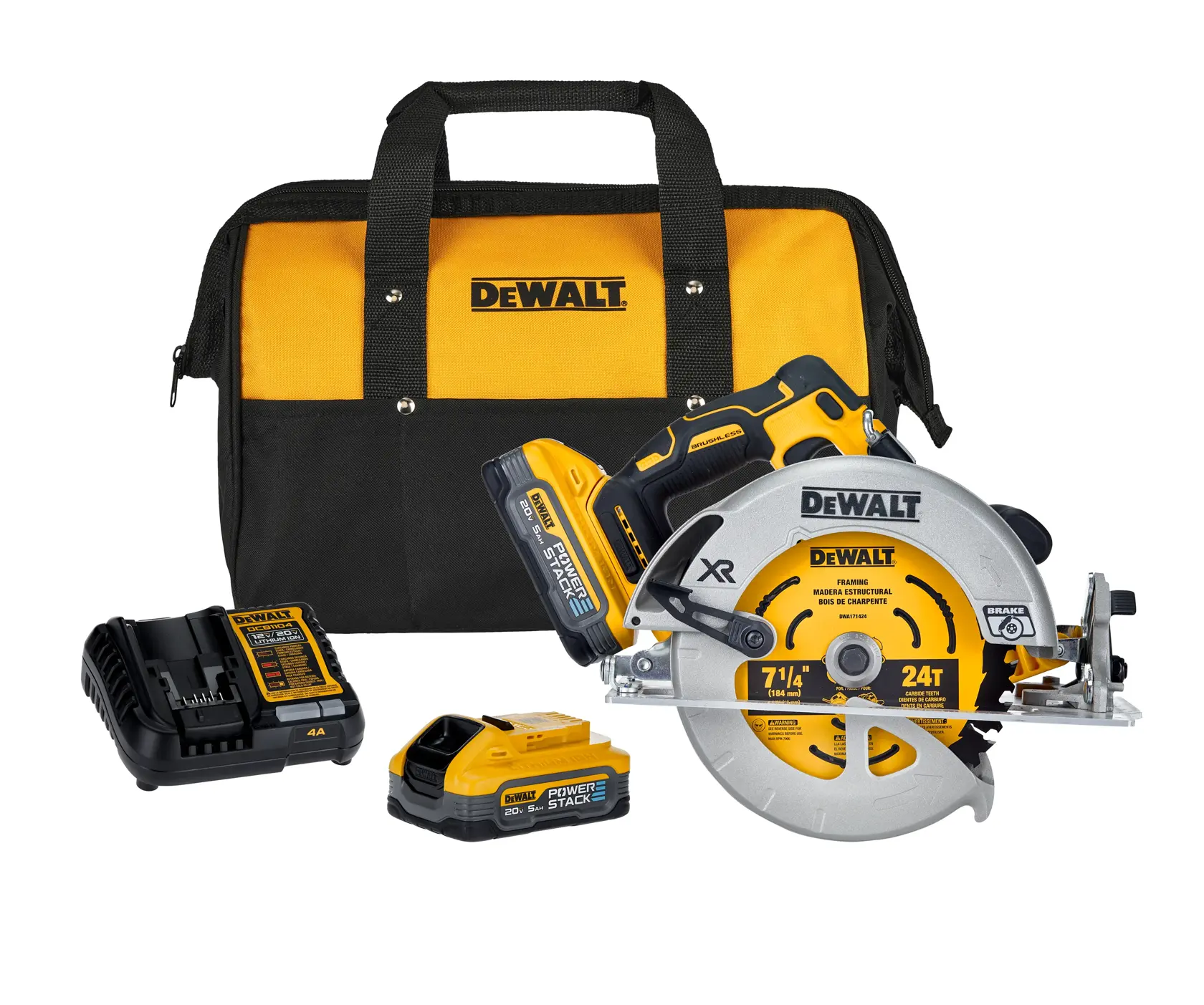 7-1/4 inch (185mm) Circular Saw, POWERSTACK 5.0AH Batteries, Charger and Bag Kit