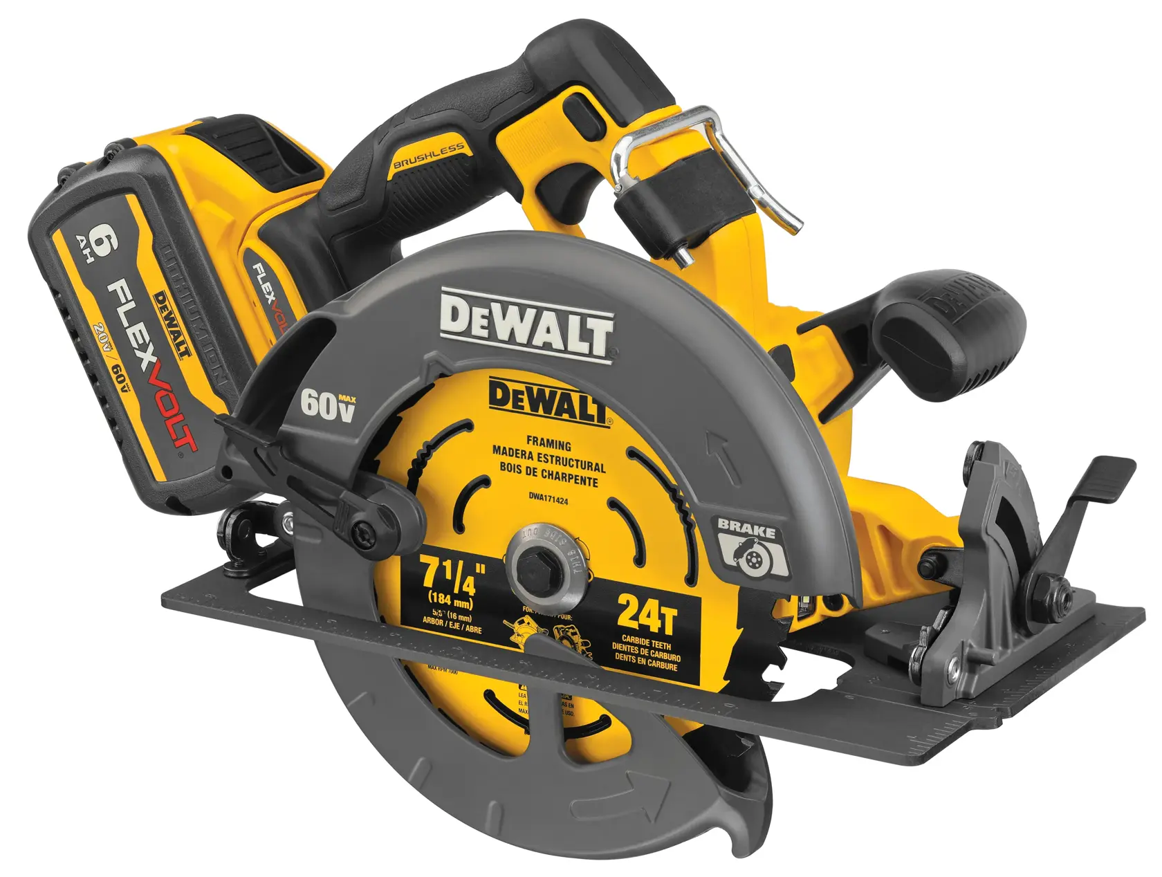 DEWALT® 60V MAX* Kit de Sierra Circular de 7-1/4" (185mm) Inalámbrica sin Carbones (1) Batería de 6.0 Ah y Cargador