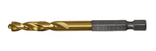 Close up of impact ready titanium nitride coated drill bits with tapered core.