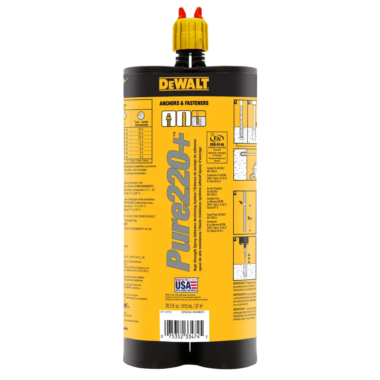 20.5 oz. Dual cartridge of Pure 220+ Chemical adhesive on white background