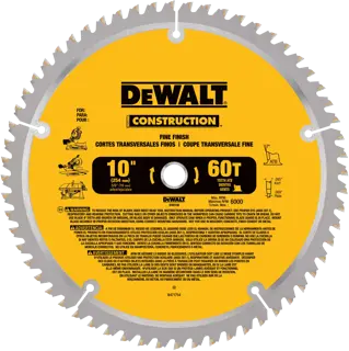 DEWALT® Hoja de Sierra para Ingletadora / Mesa de 10 Pulgadas, Atb, Corte Delgado, Corte Transversal, Eje de 5/8 de Pulgada, 60 Dientes