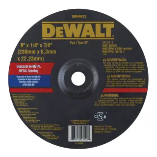 DEWALT® Rueda de Esmeril para Acero Inoxidable 9" x 1/4" x 7/8" Tipo 27