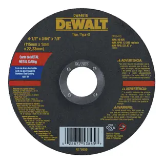 DEWALT® Disco Abrasivo de Corte de 4-1/2" x 1" con Eje de 7/8" (Paquete de 1)
