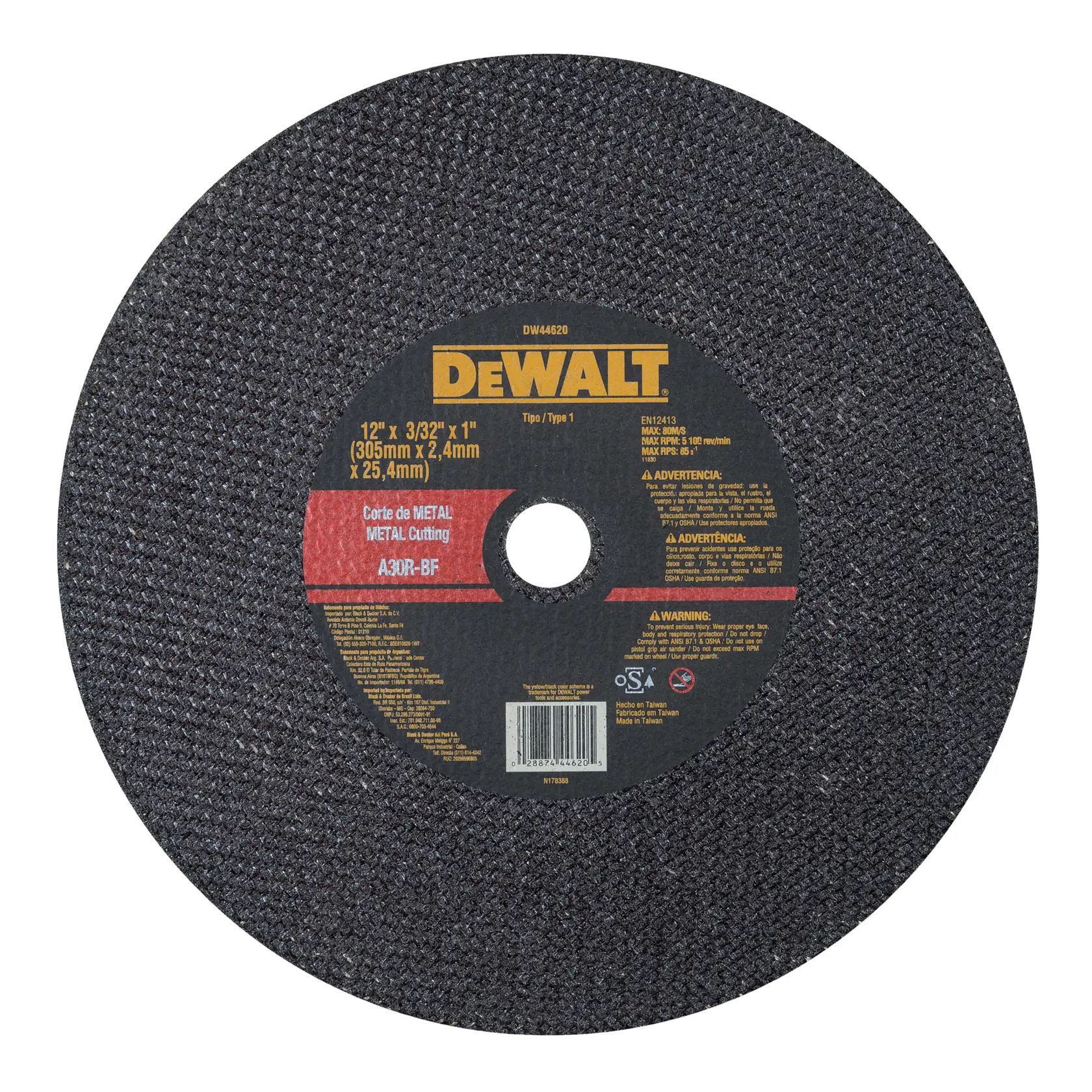 DEWALT® Disco de Corte de 12" (305mm) x 2.4mm T41 para Metal