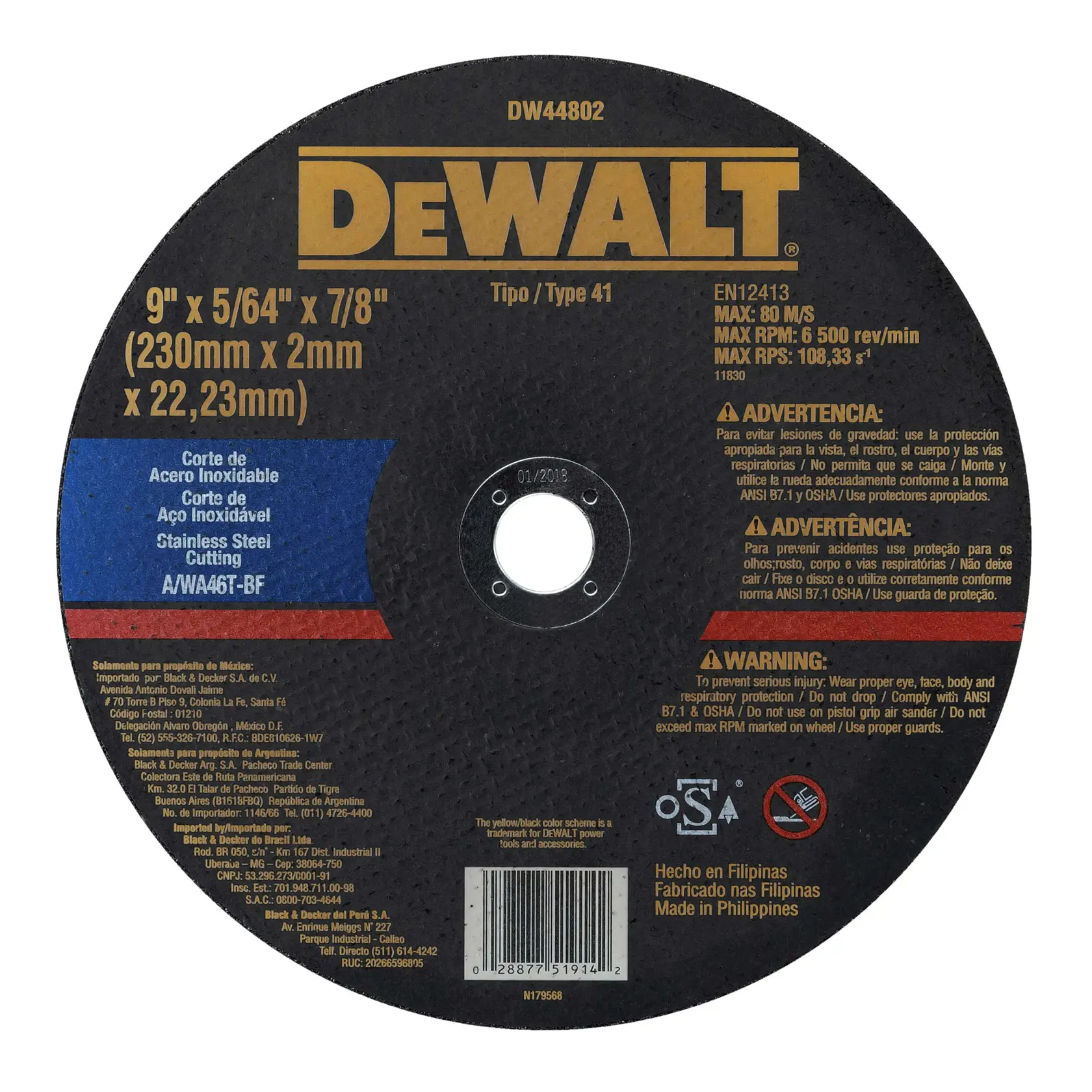 DEWALT® 9" x 2.0mm x 7/8" Fcw Inox Cutting