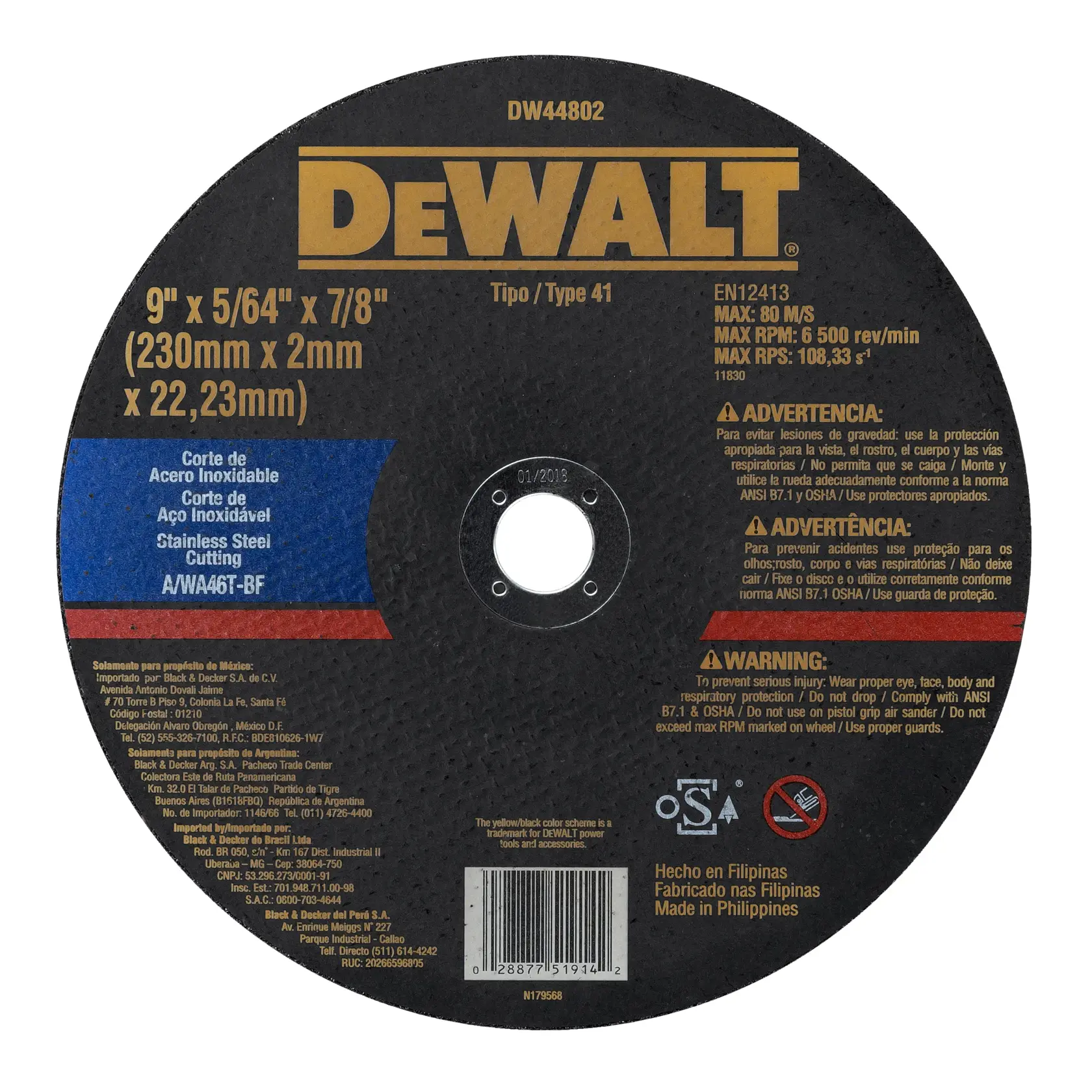 DEWALT® 9" x 2.0mm x 7/8" Fcw Inox Cutting