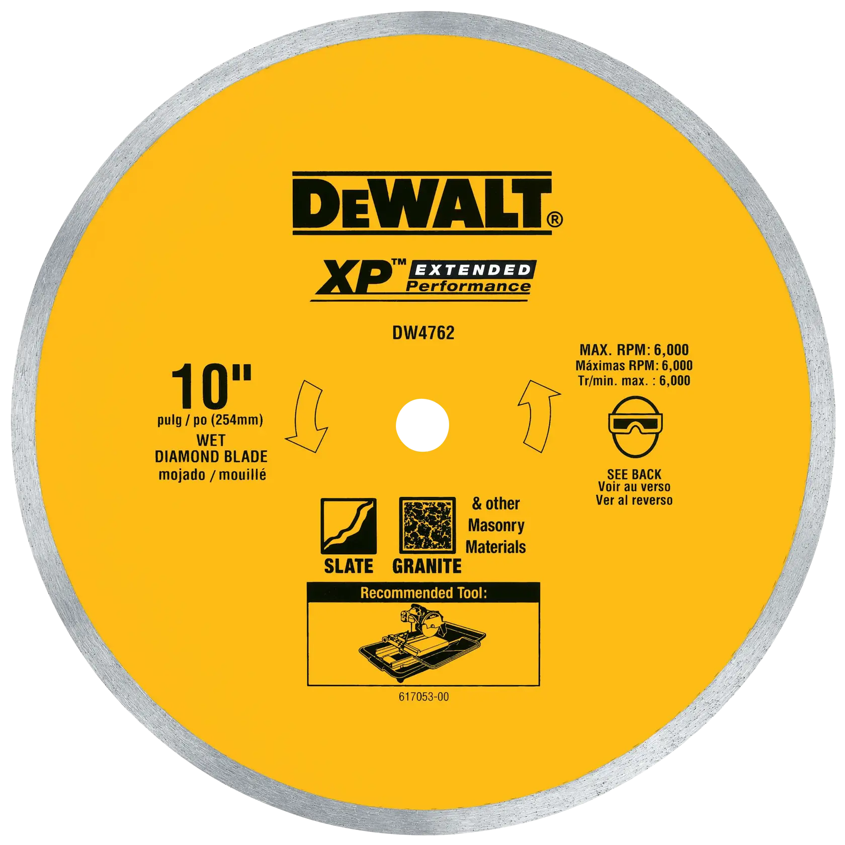 DEWALT® Hoja de Diamante para Porcelana o Azulejo, Corte Húmedo, Borde Continuo, Mandril de 5/8 Pulgadas, 10 Pulgadas
