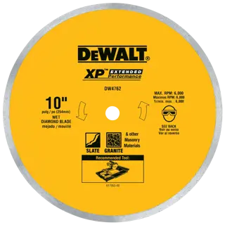 DEWALT® Hoja de Diamante para Porcelana o Azulejo, Corte Húmedo, Borde Continuo, Mandril de 5/8 Pulgadas, 10 Pulgadas