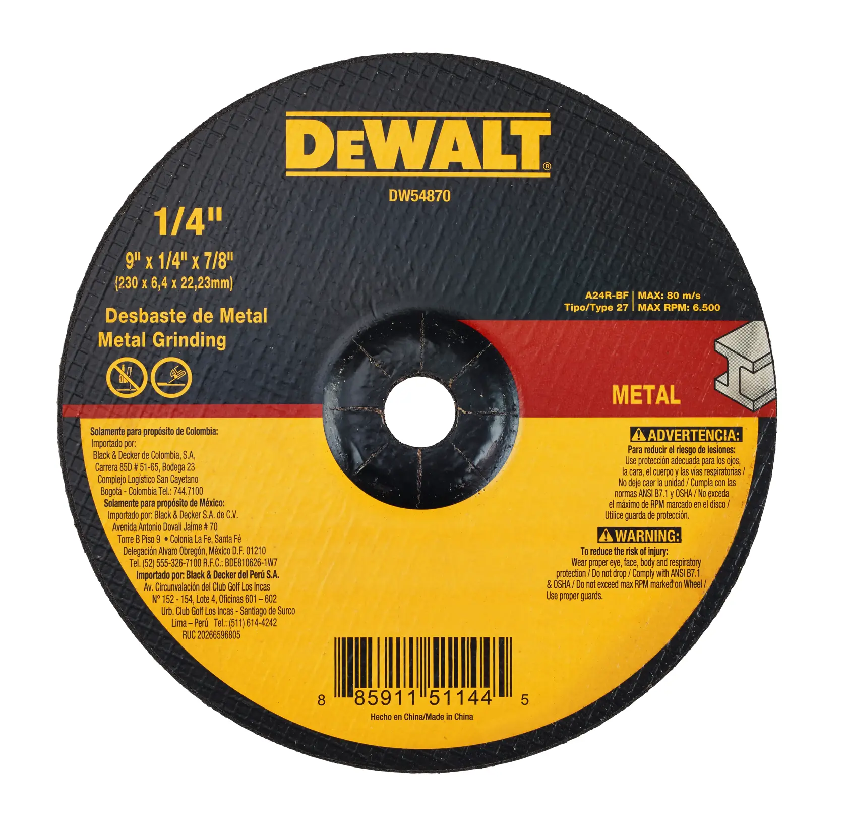 DEWALT® Disco de Desbaste para Metal de 9" (230mm) Tipo 27