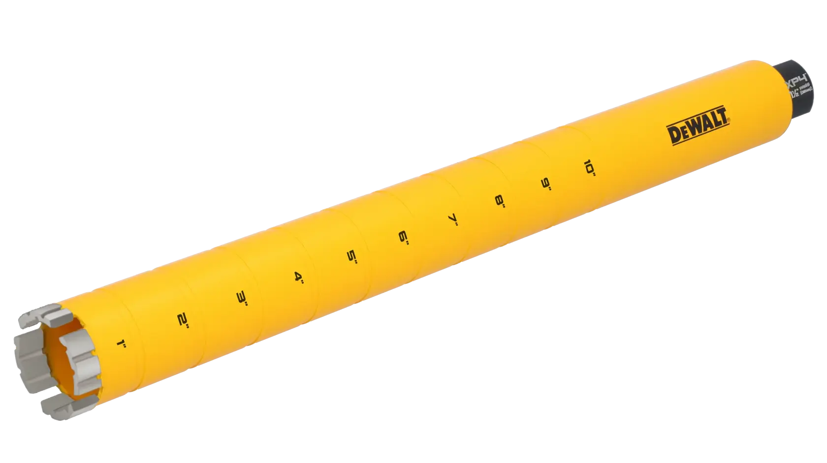 1 1/2" DEWALT Diamond Core Bit on white at a 45 degree view from the left