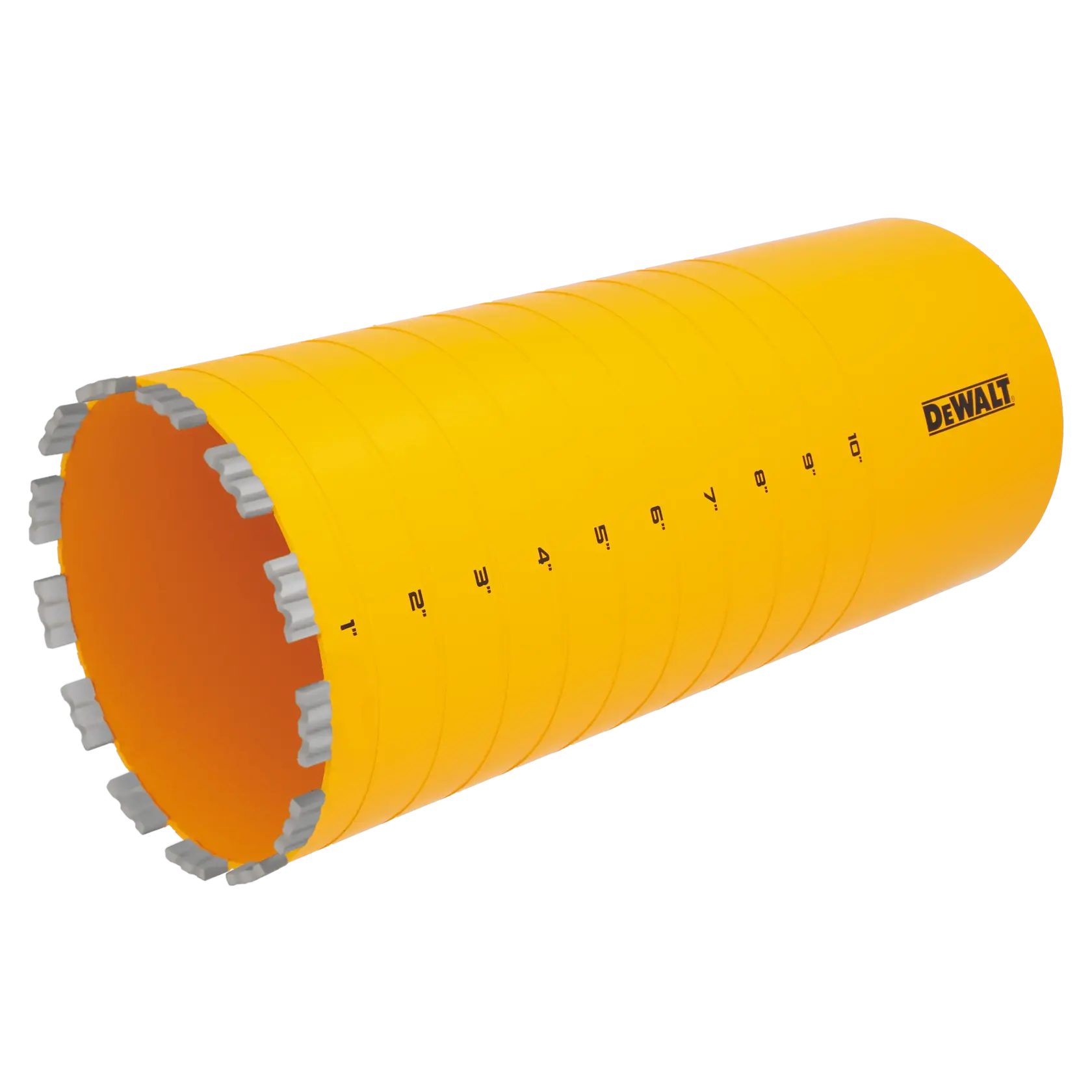 6 1/2" DEWALT Diamond Core Bit on white at a 45 degree view from the left