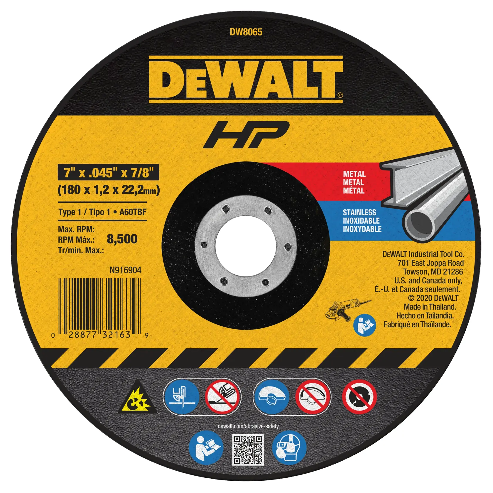 DEWALT® Disco Delgado de Corte 7 x 0.045 x 7/8 Pulgadas T1