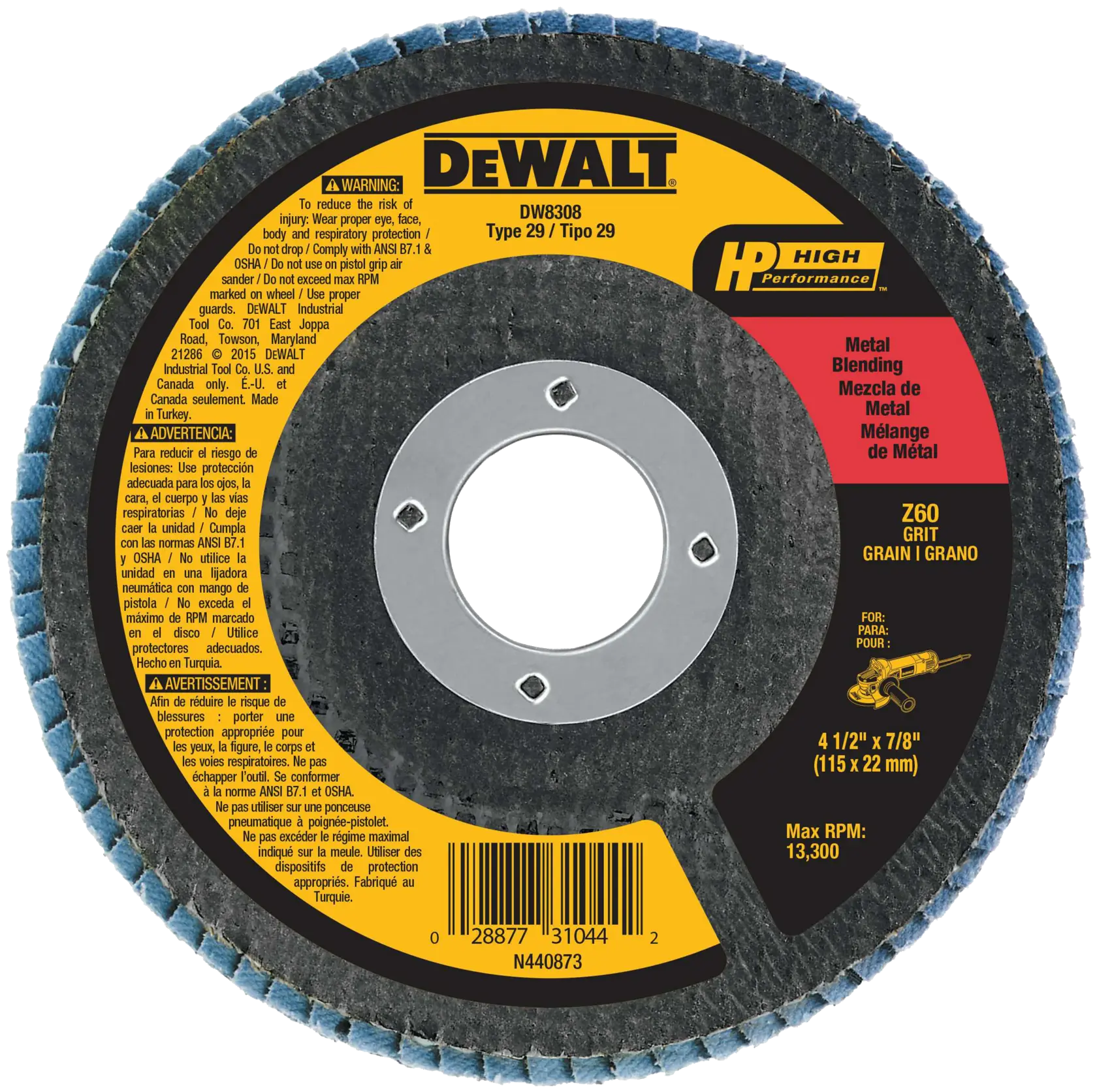 DEWALT® Disco de Aletas, Circonia, 4-1/2 Pulgadas x 7/8 Pulgadas, Grano 60