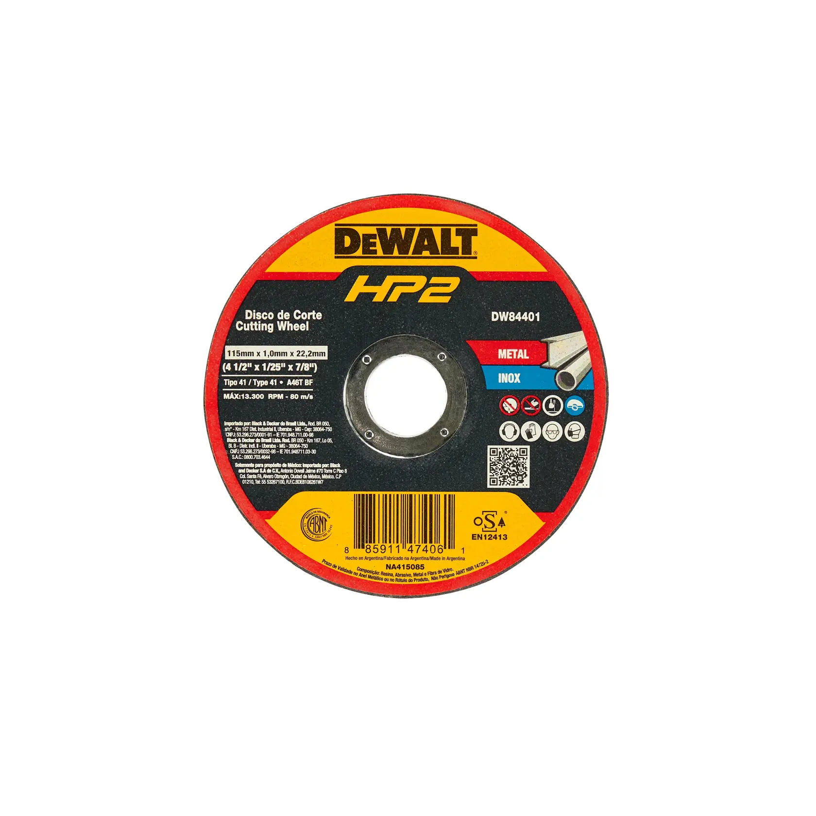 DEWALT® Abrasivo 4-1/2 x 1/25 x 7/8 Pulgadas Tipo 41
