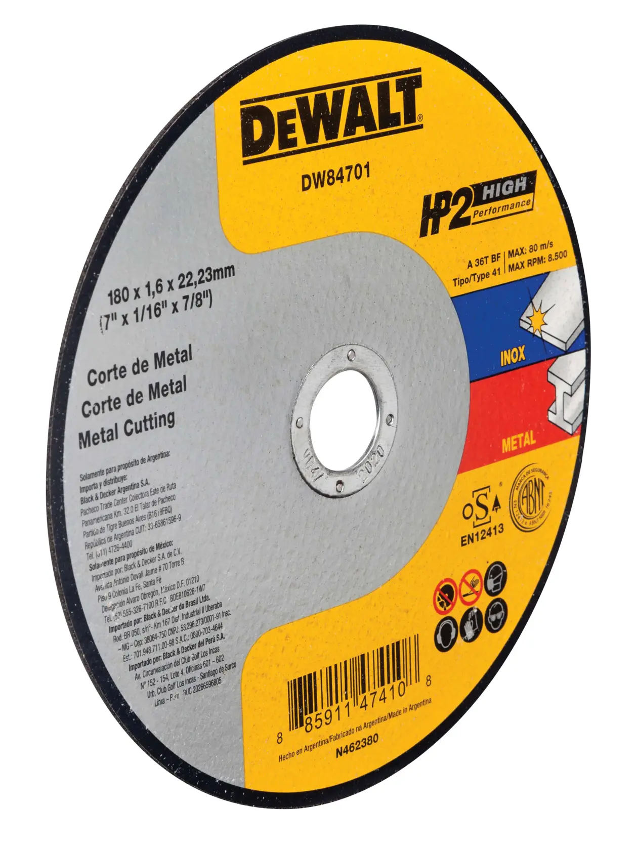 DEWALT® Abrasivo 7 x 1/16 x 7/8 Pulgadas Tipo 41