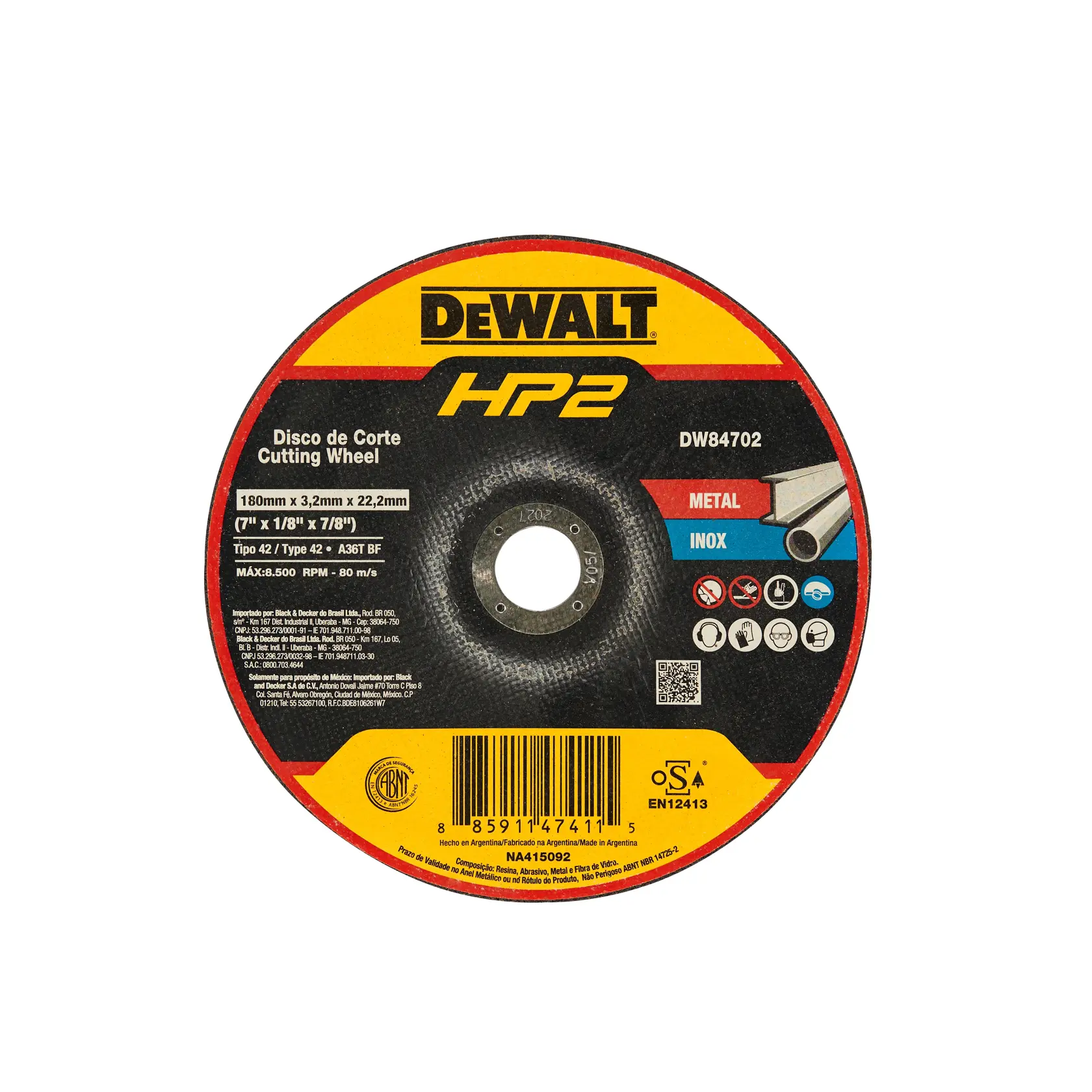 DEWALT® Abrasivo 7 X 1/8 X 7/8 Tipo 42