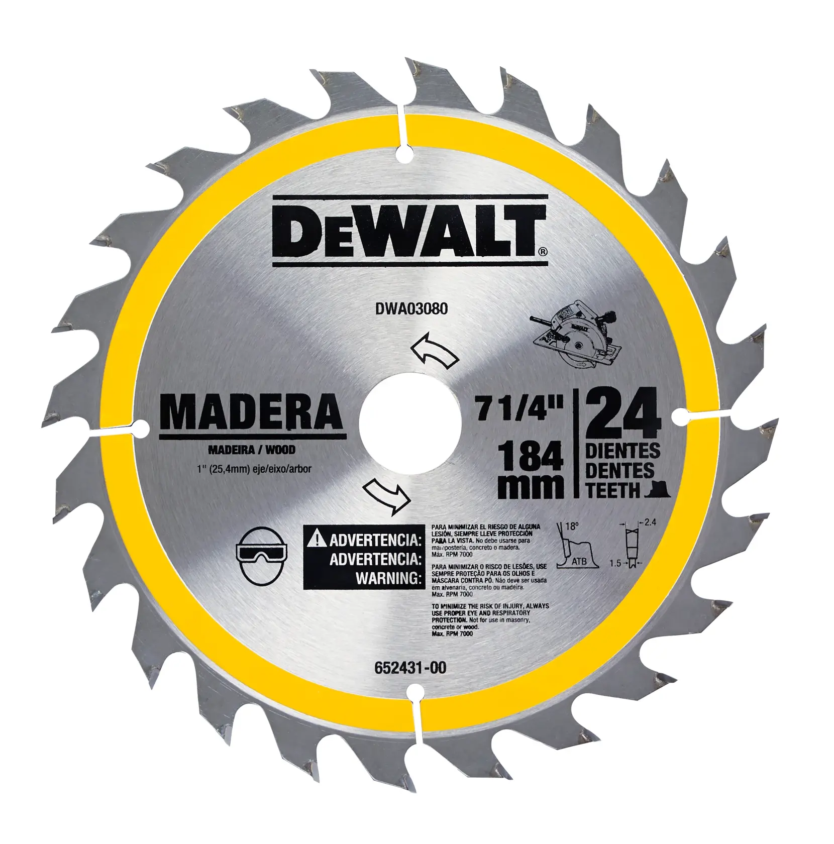 DEWALT® Hoja de Sierra 7-1/4 Pulg 24D Madera