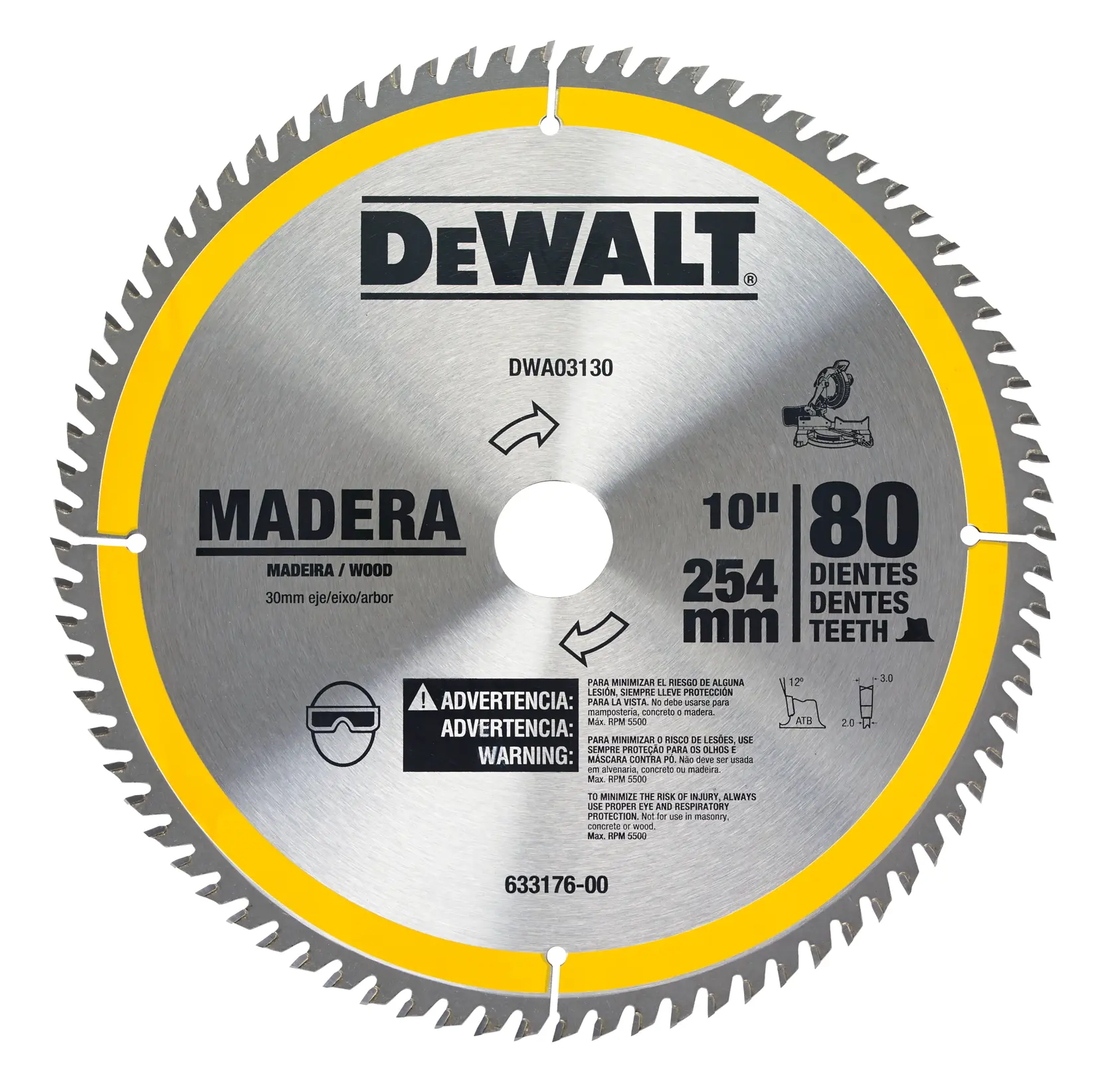 DEWALT® Hoja de Sierra 10 Pulg 80D Madera