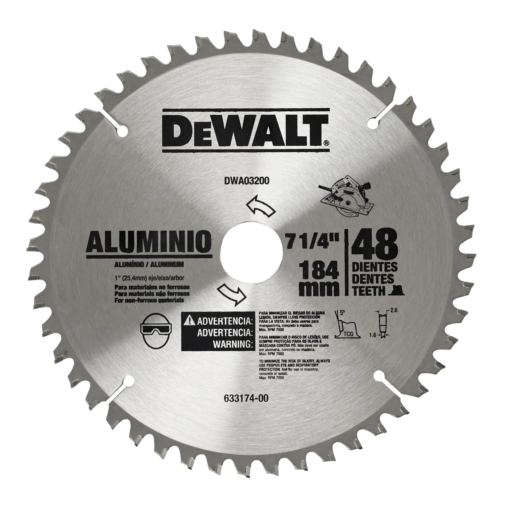 DEWALT® Hoja de Sierra 7-1/4 Pulg 48T Aluminio