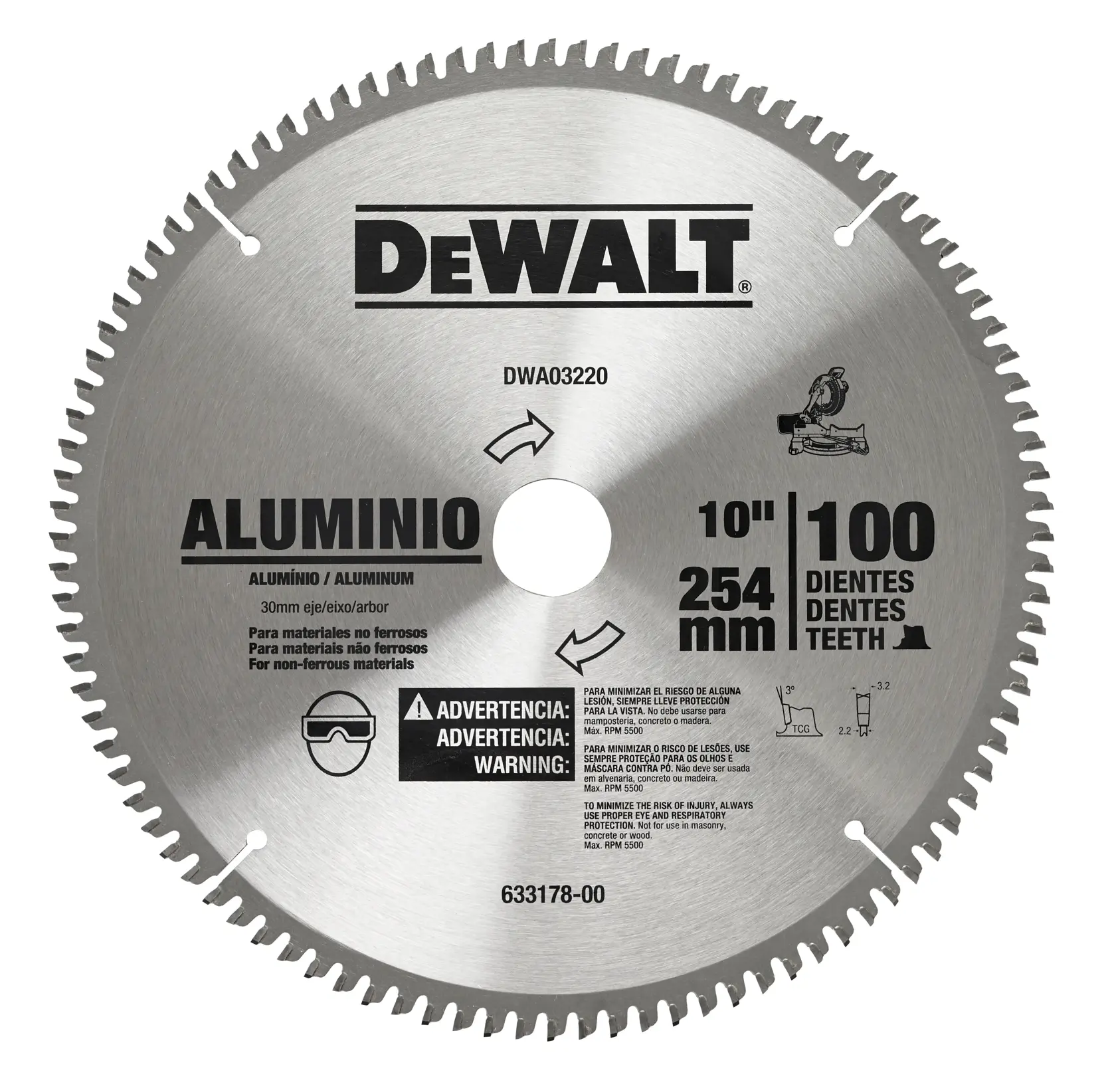 DEWALT® Hoja de Sierra 10 Pulg 100D Aluminio