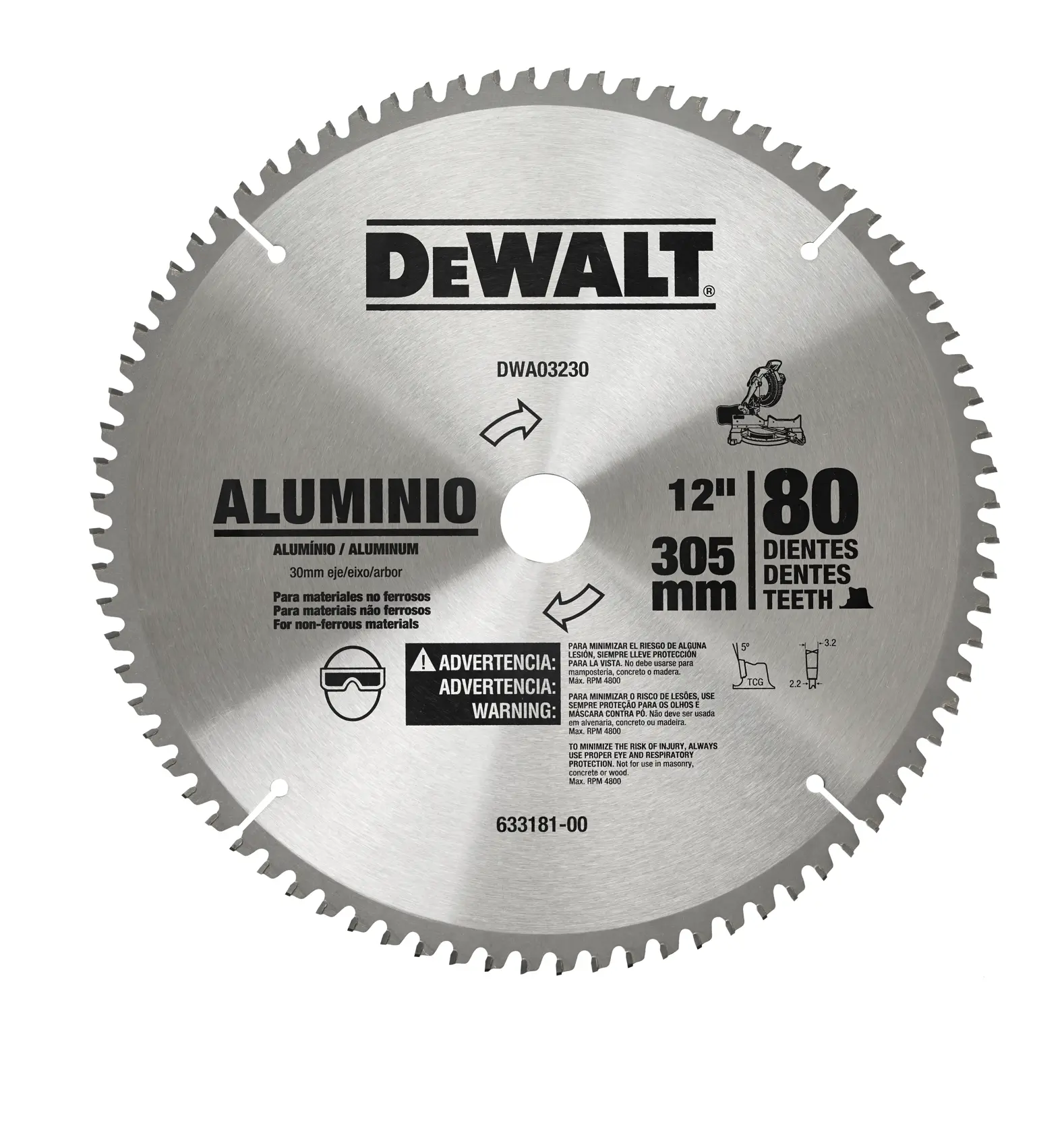 DEWALT® Hoja de Sierra 12 Pulgadas 80 Dientes Aluminio