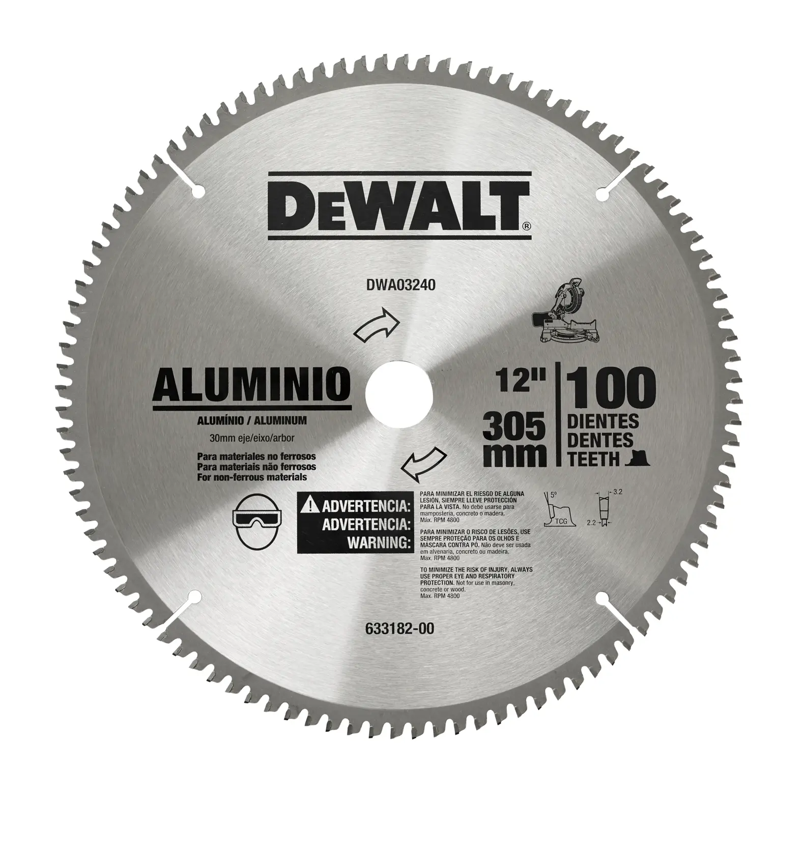 DEWALT® Hoja de Sierra 12 Pulgadas (305mm) 100T Aluminio