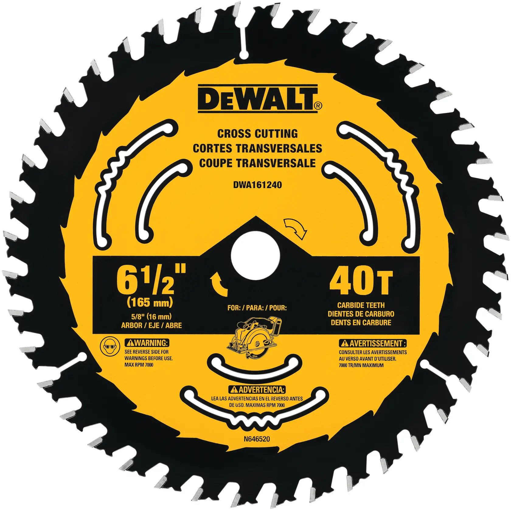DEWALT® Hoja de Sierra Circular de 6-1/2 Pulgadas con 40 Dientes