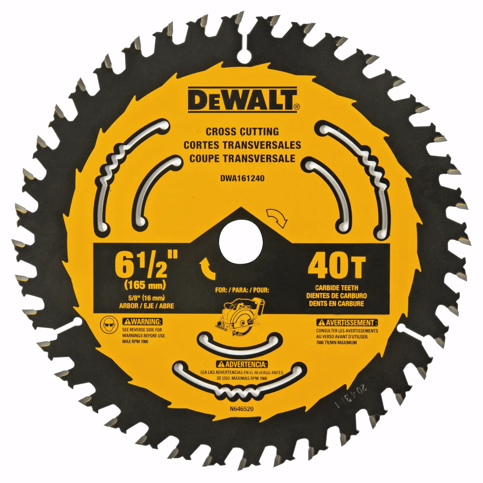DEWALT® Hoja de Sierra Circular de 6-1/2 Pulgadas con 40 Dientes