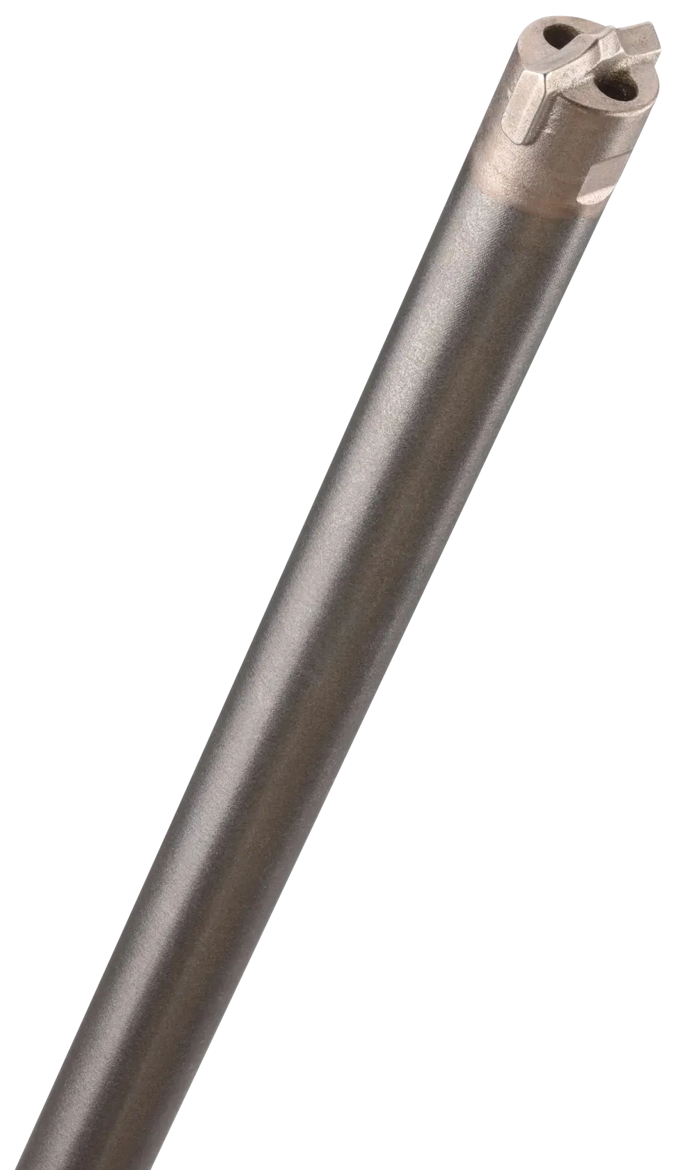 Close-up image of a metal drill bit with a carbide tip, designed for drilling masonry or concrete.