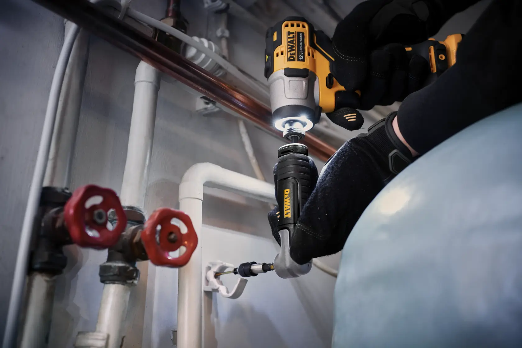 DEWALT® FLEXTORQ® Adaptador de Taladro de Ángulo Recto, Sistema 4 en 1, Compacto, Eje Flexible Recto, 12 Pulgadas