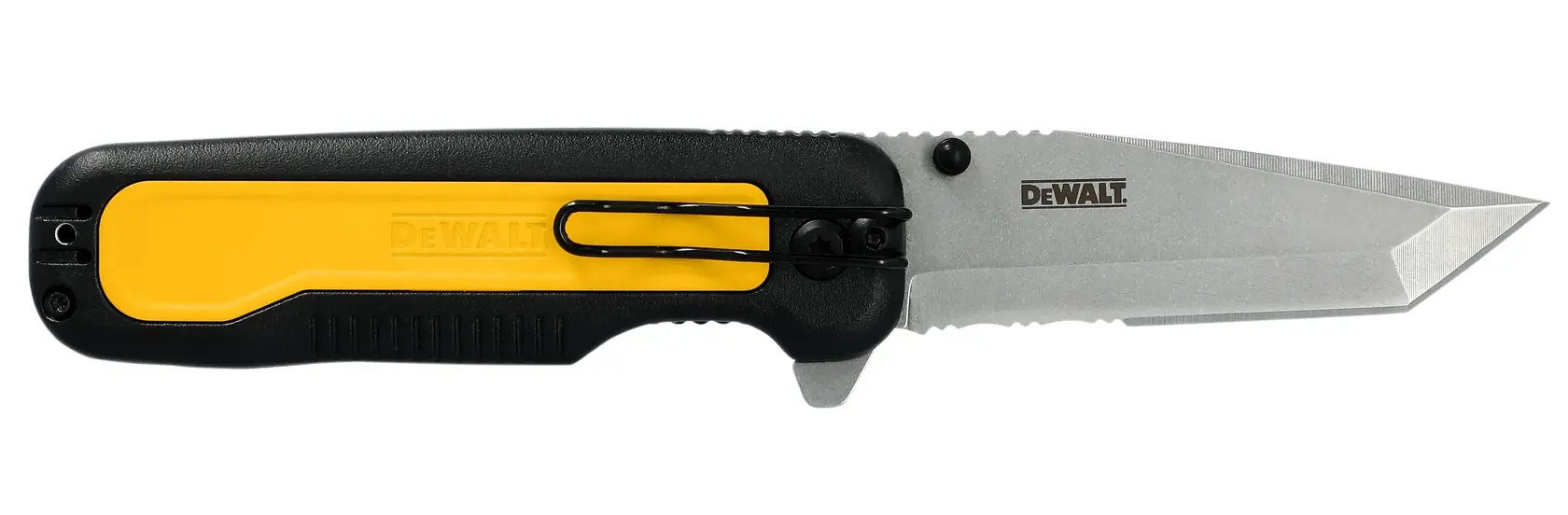 DW Tanto Pocket Knife horizontal back view with blade out