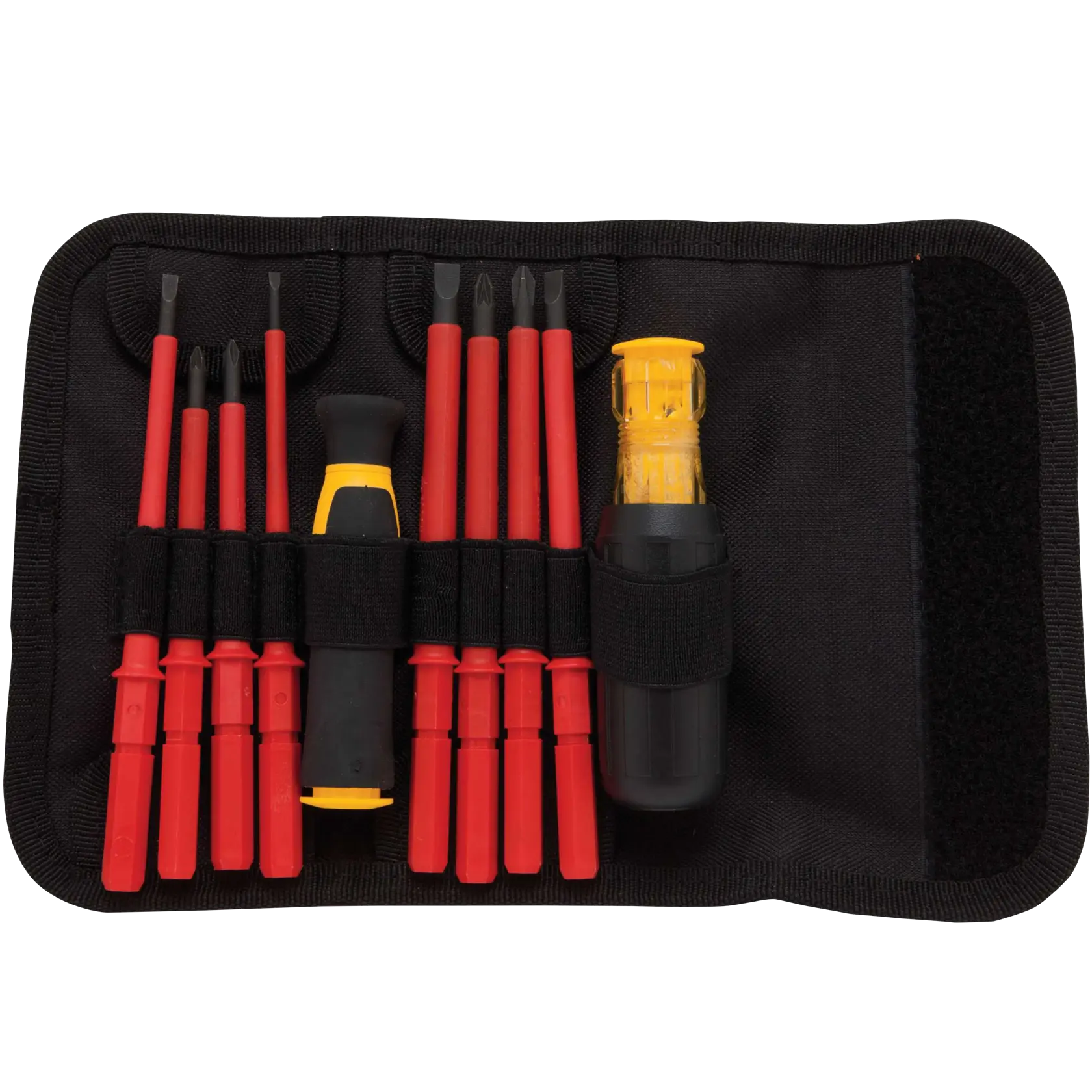 Insulated Vinyl Grip Screwdriver Set in tool pouch.