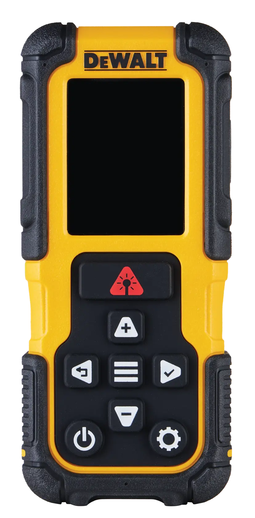 Front angle of the DEWALT® 200 ft. Alkaline Laser Distance Measurer on white