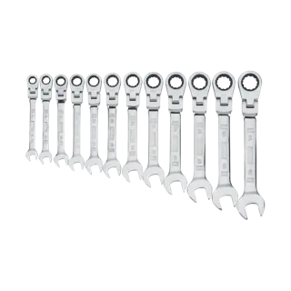 Profile of DEWALT 12 piece flex head ratcheting metric wrench set.