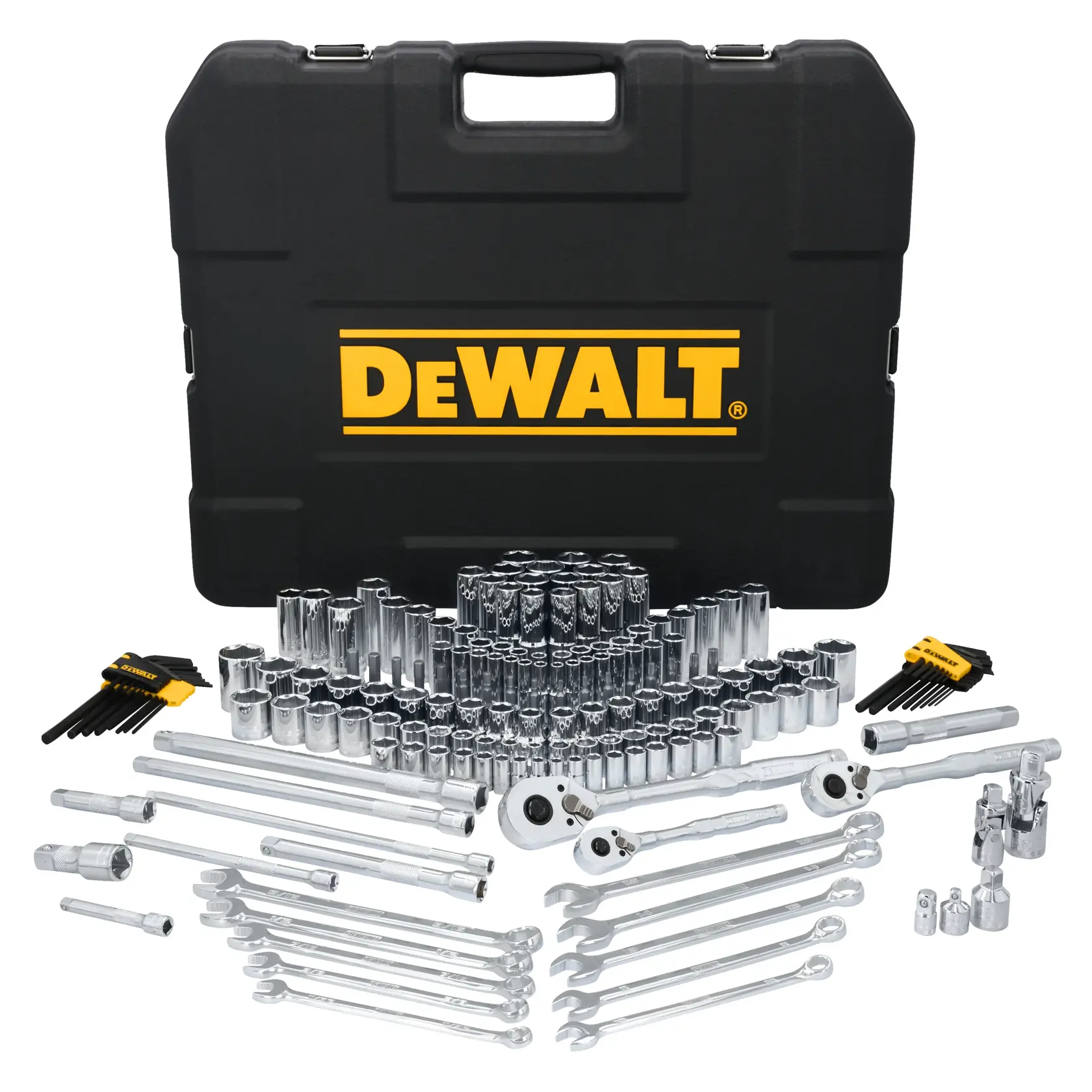 DEWALT® TOUGHSERIES™ DWMT45409 Mechanics Set contents laid out on white at a profile view