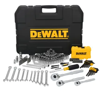DEWALT® TOUGHSERIES™ DWMT45411 Mechanics Set contents laid out on white at a profile view