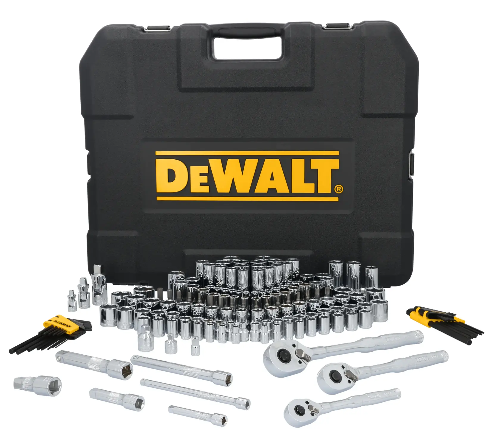 DEWALT® TOUGHSERIES™ DWMT45416 Mechanics Set contents laid out on white at a profile view
