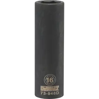 Impact socket 16 millimeter socket half in drive 6 point Cr 440 steel black oxide.