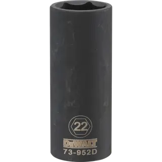 Impact socket 22 millimeter socket half in drive 6 point Cr 440 steel black oxide.