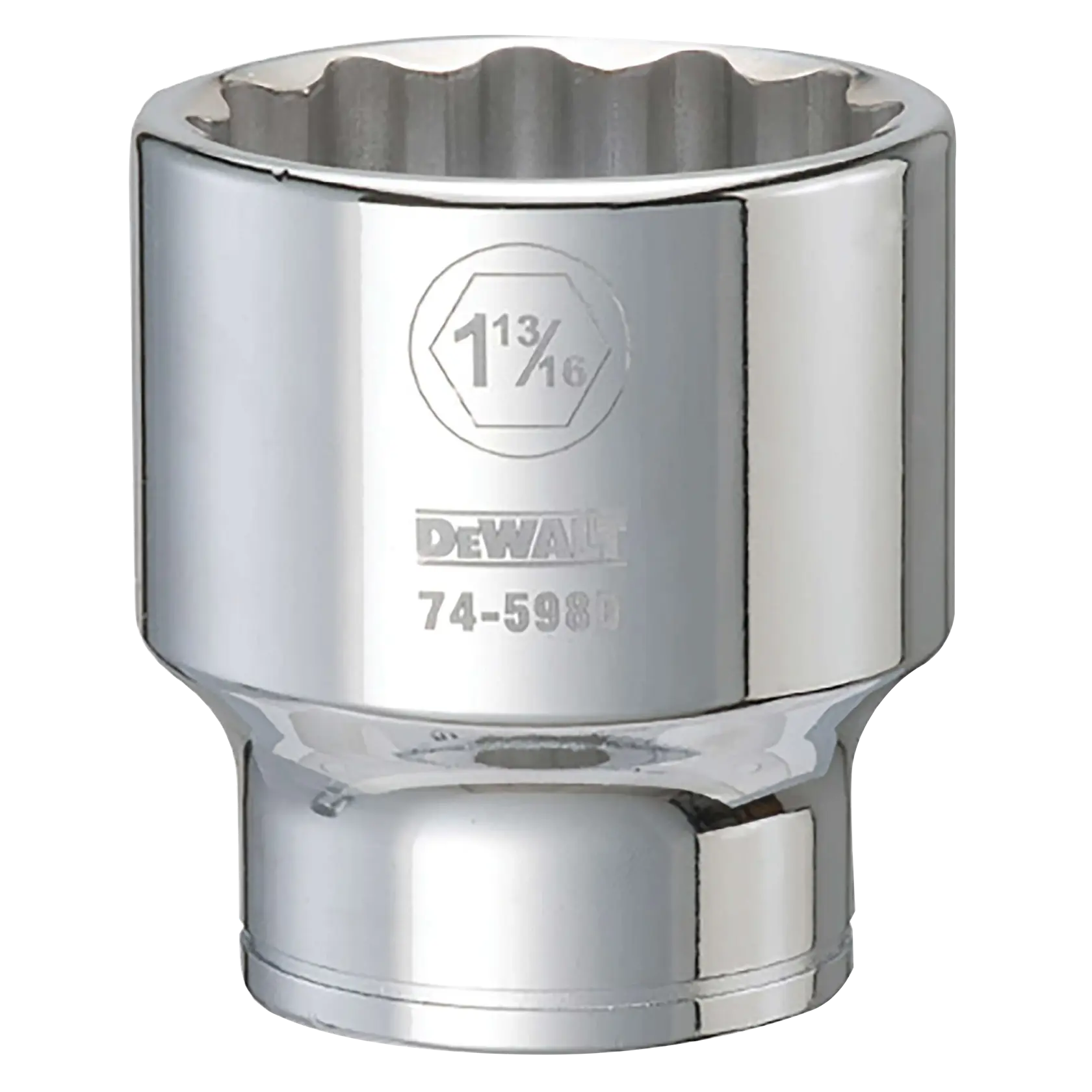 Drive socket 1 and 13 / 16 in socket 3 quarter in drive 12 point vanadium steel polished chrome.