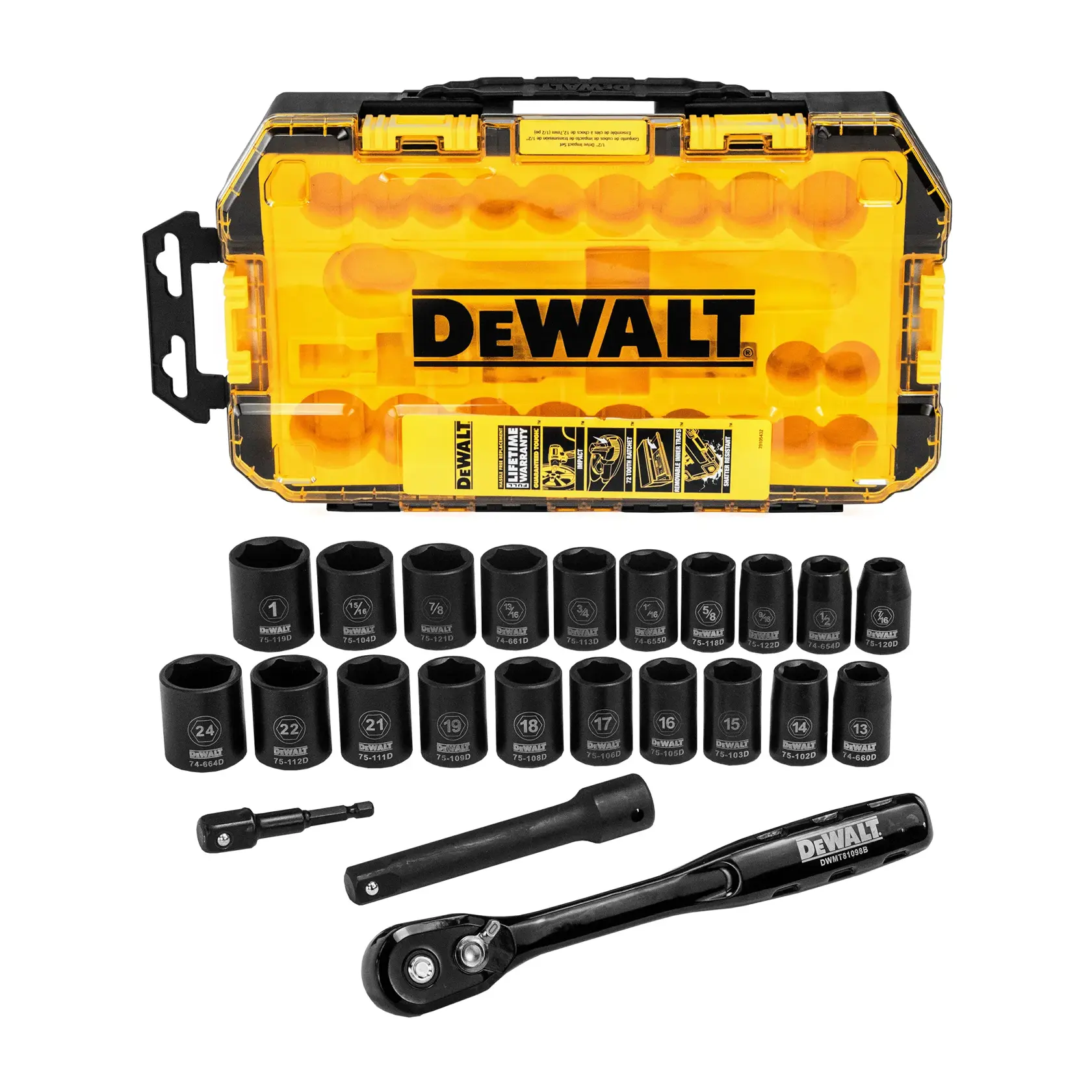 DEWALT® Juego de Dados de Impacto Impulsor de 1/2" Métrico/Sae (23 Piezas)