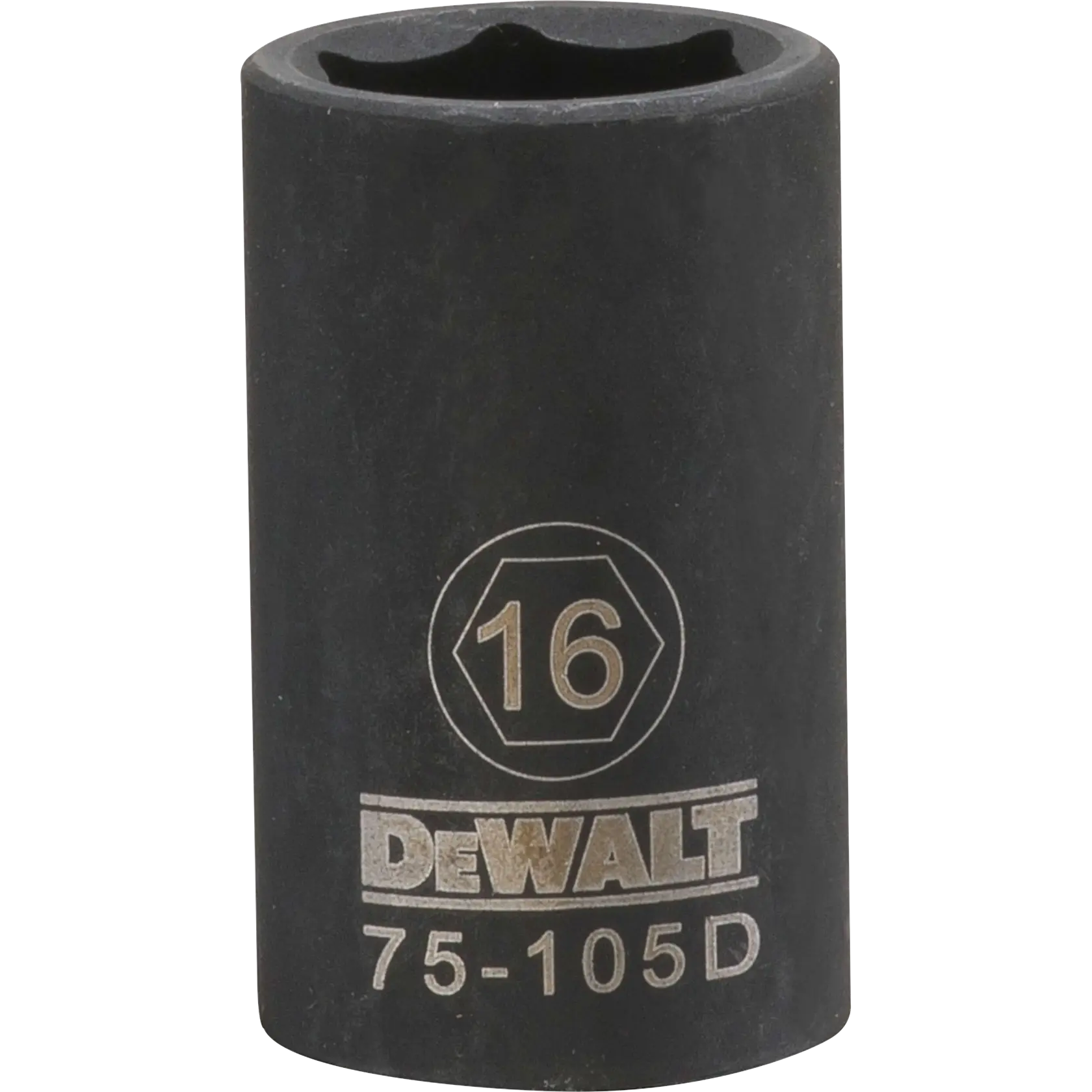 Deep impact socket 16 millimeter socket half in drive 6 point steel black oxide.