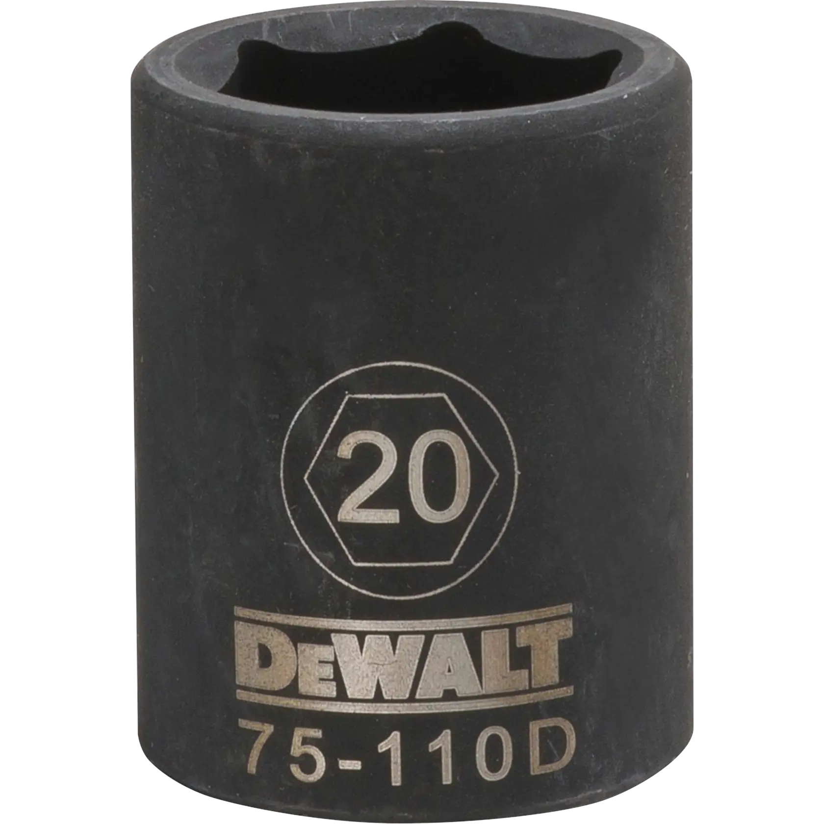 Deep impact socket 20 millimeter socket half in drive 6 point steel black oxide.