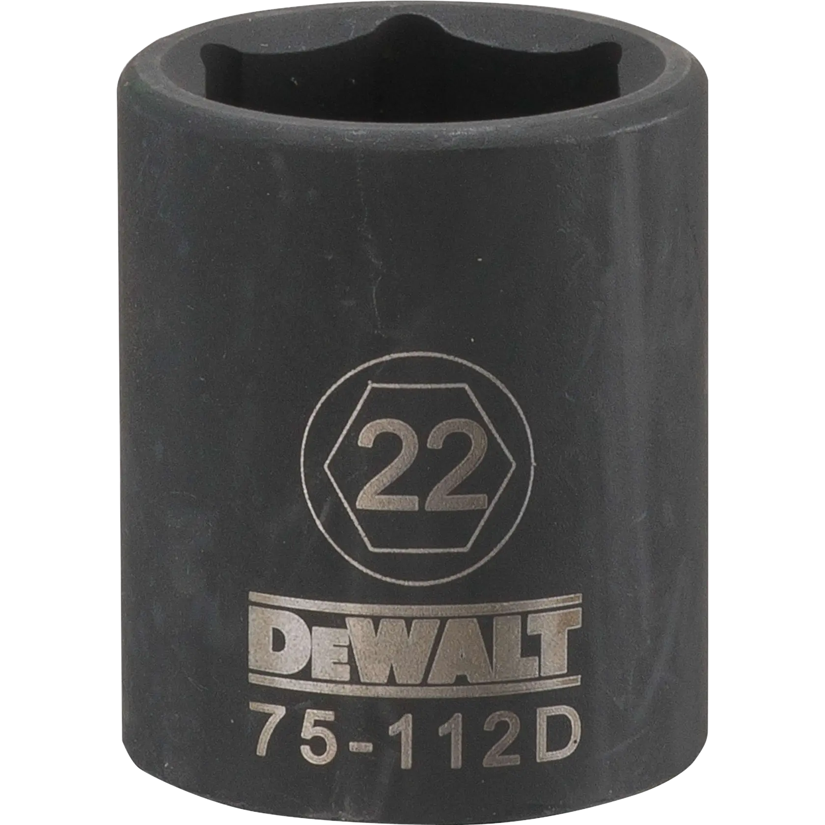 Deep impact socket 22 millimeter socket half in drive 6 point steel black oxide.