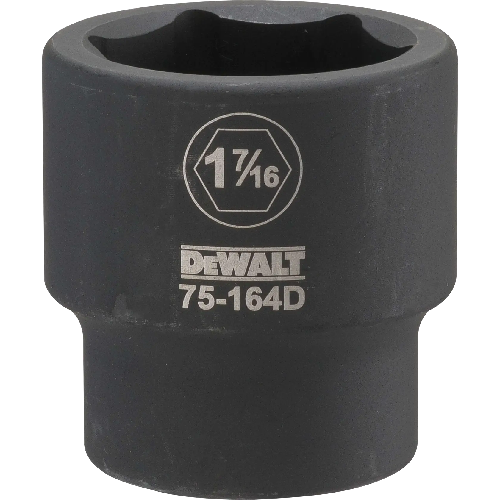 Impact socket 1 and 7 / 16  in socket 3 quarter in drive 6 point Cr 440 steel black oxide.