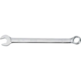 A silver combination wrench with an open-end and a box-end, featuring the DEWALT brand name and size marking '20' engraved on its surface.