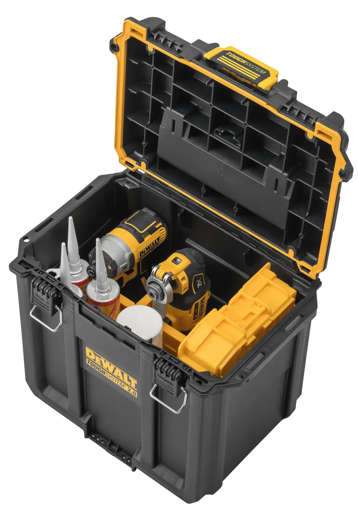 DEEP COMPACT TOOLBOX INTERNAL CONTAINER OPEN LID showing tools inside