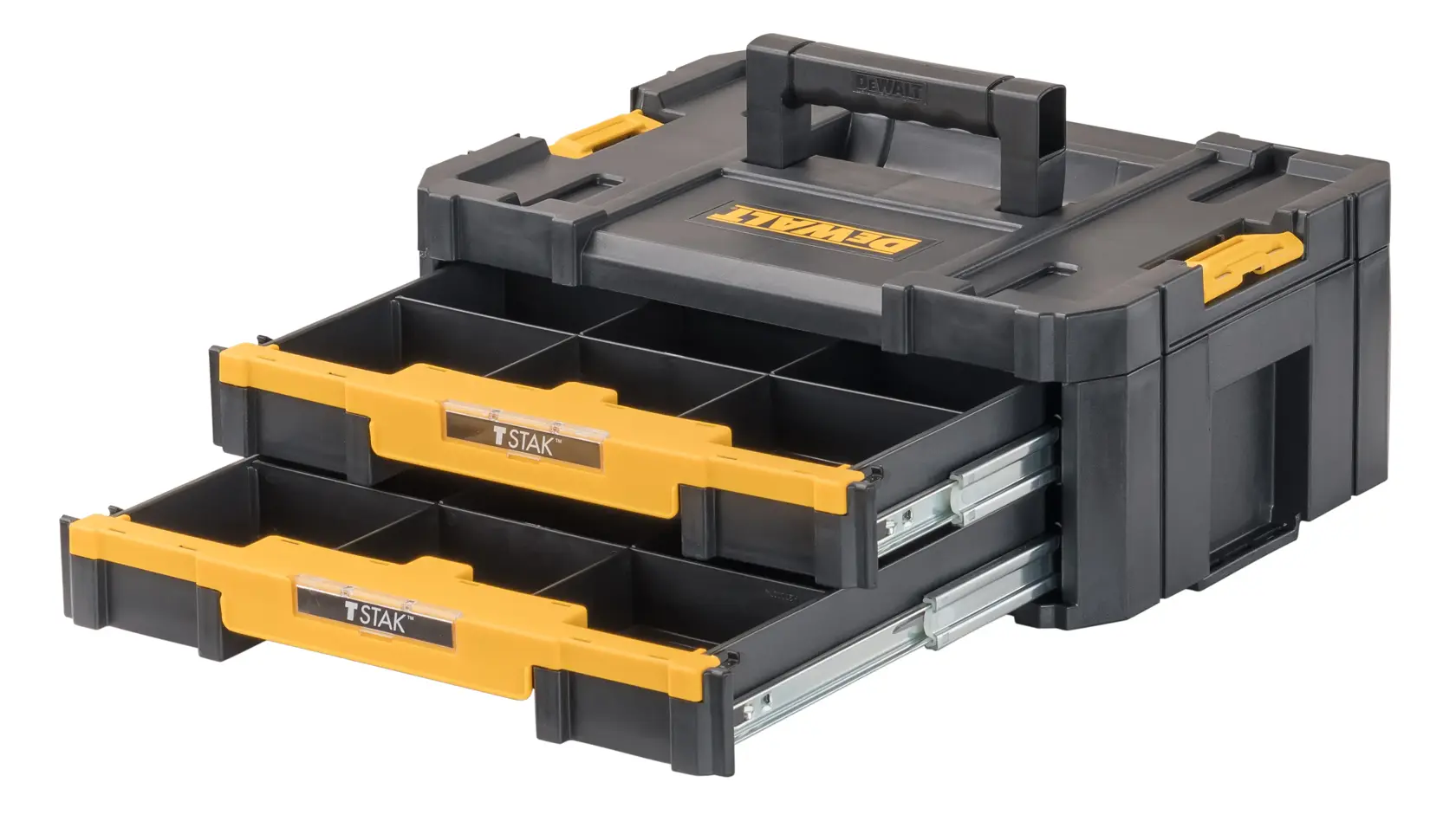 T stak 4 double shallow drawers with carry handle out.